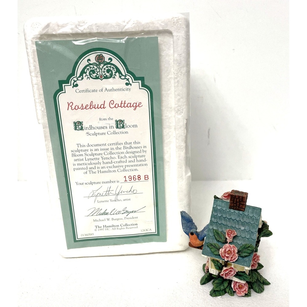 Vtg Rosebud Cottage Birdhouses in Bloom Figurine Hamilton Collection 1997